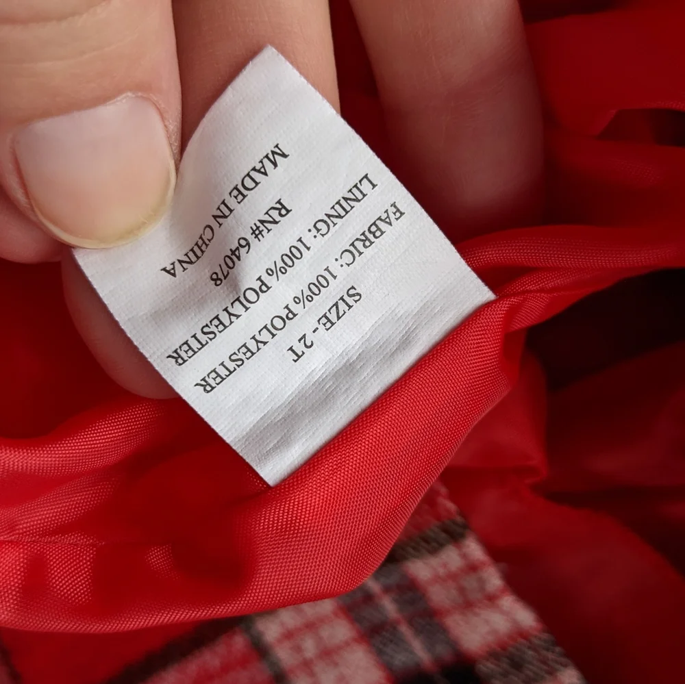 VINTAGE toddler girls red Christmas plaid pleated overall pinafore dress